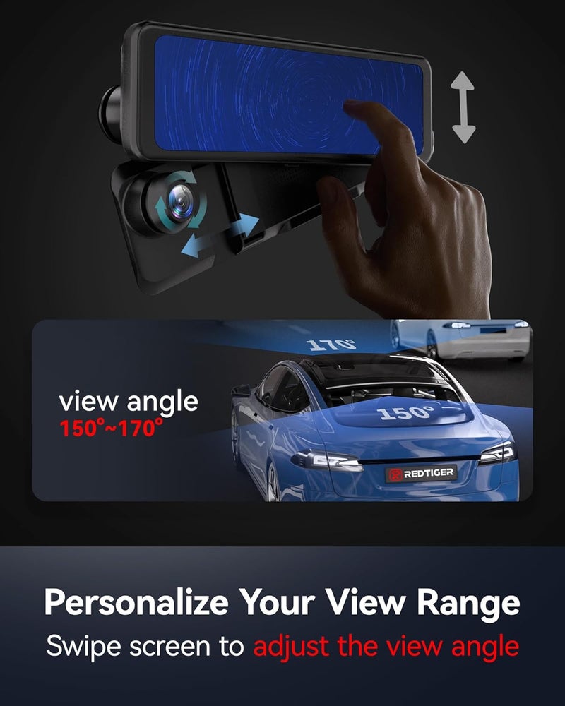 REDTIGER T700 Rear View Mirror Camera 11'' 4K UHD Front and 1080P Mirror Dash Cam Front and Rear, GPS,Parking Monitor,Night Vision,Smart Reverse Parking Assistance,Touch Screen, 32 GB Card - Image 4
